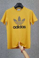 Adds Blend Trefoil Round Imported Neck T-Shirt In Mustard Yellow
